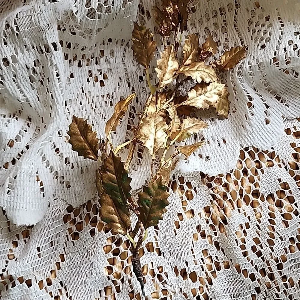 Vintage Gold Leaf Decorative Floral Picks Accent Fall Autumn Tgiving Christmas